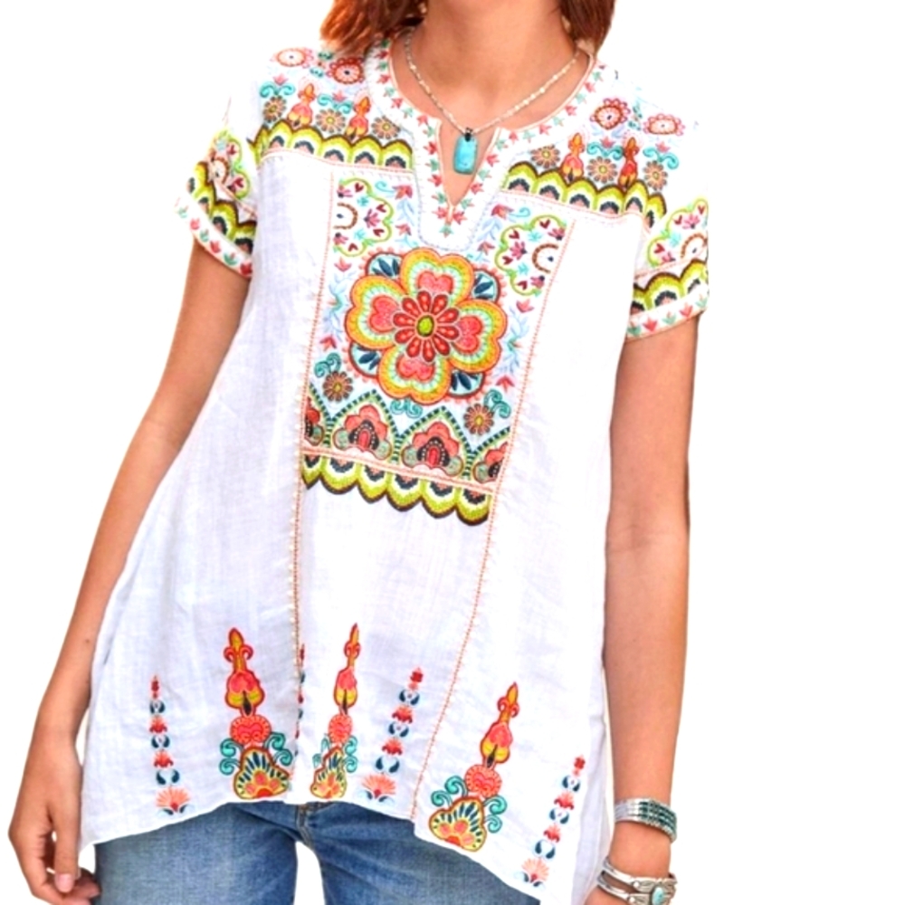 Johnny Was --Tama Boho Embroidered Drap Top..Size Small